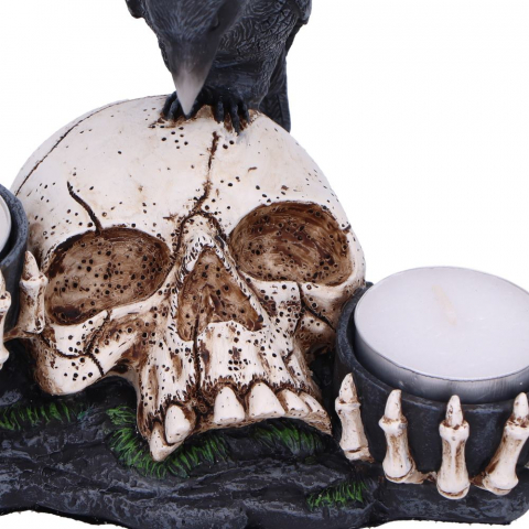 Suport lumanare Nevermore 15 cm - Decoratiune gotica cu corb si craniu [7]