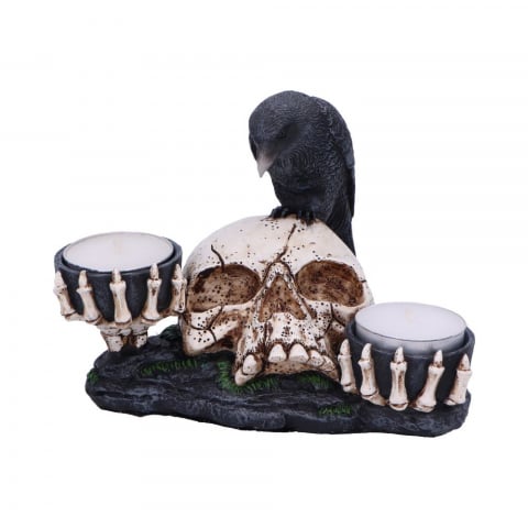 Suport lumanare Nevermore 15 cm - Decoratiune gotica cu corb si craniu [2]
