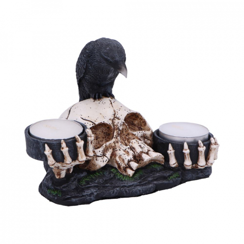 Suport lumanare Nevermore 15 cm - Decoratiune gotica cu corb si craniu [5]