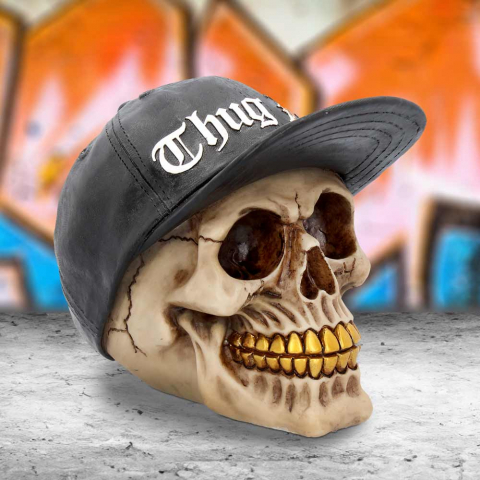 Cranii Gotice - Thug Life – Figurina Craniu Cu Sapca  - Decor Gothic Urban