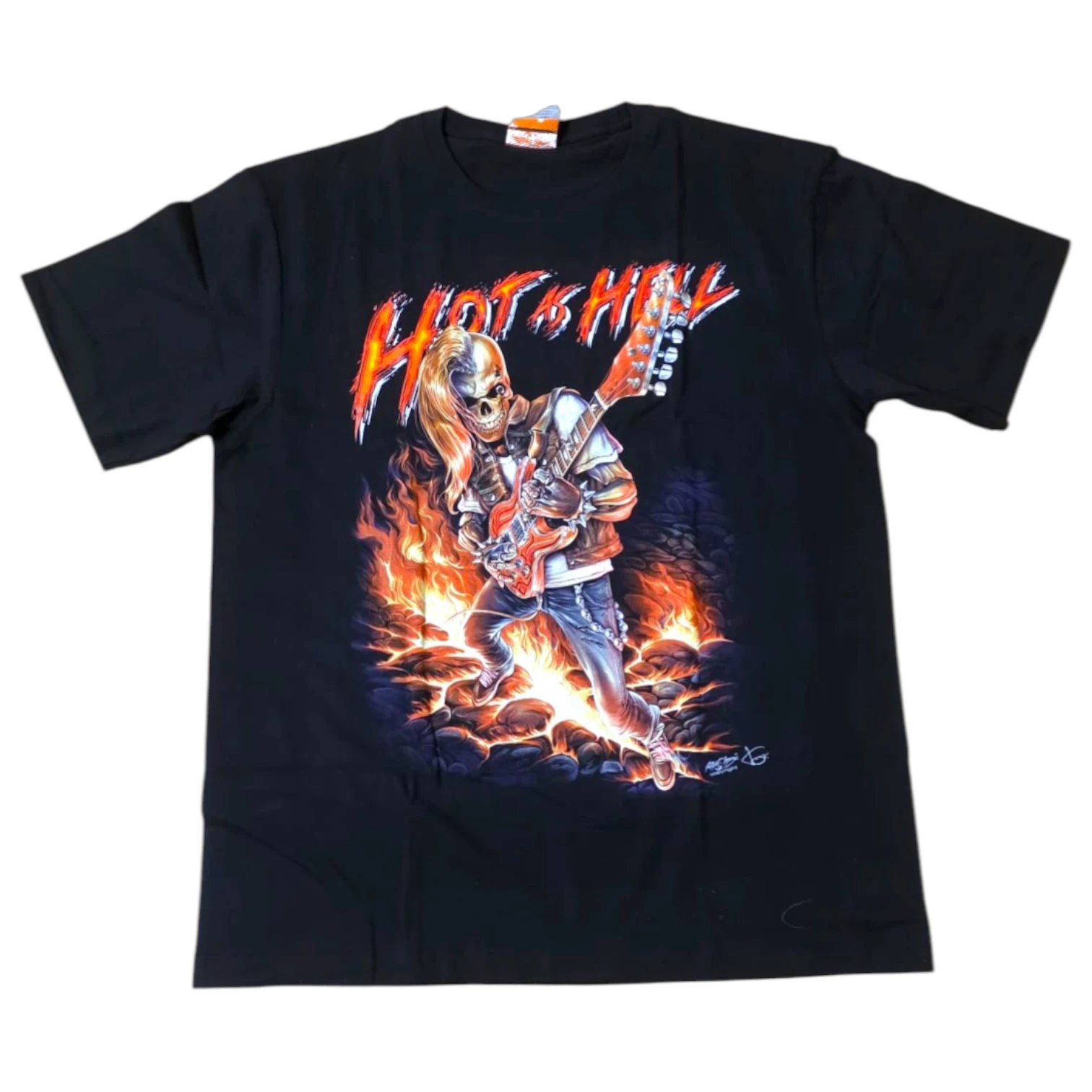 Tricouri RockChang – Arta rock autentica din Thailanda - Tricou RockChang Glow in the Dark Hot As Hell Skull Guitar Unisex