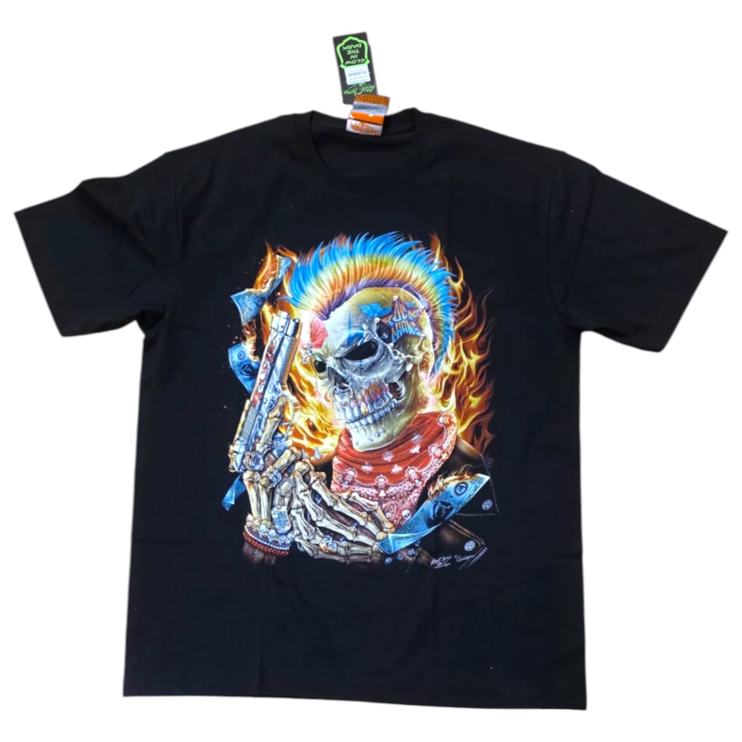Tricouri RockChang – Arta rock autentica din Thailanda - tricou-skull-punk-creasta-pistol-glow-in-the-dark