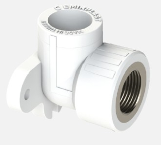 Fitting teava - Cot cu prindere perete 25 x 3/4 fi, AQUAPLAST, 25 x 3/4", Material polipropilena, Racord curb f, Cu flansa , Pn 25