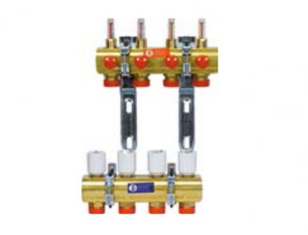 Colectoare si distribuitoare - Kit distribuitor preasamblat fara pompa 10 cai, GIACOMINI, 1"x10x b.18, Distribuitor alama, 1", Cu debitmetre