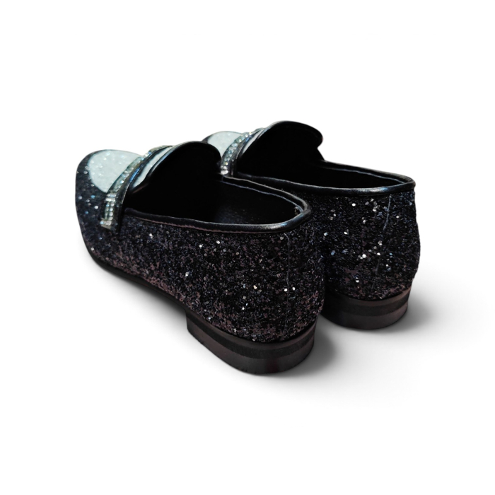 Pantofi Elegant MOCASIN Glitter Negru & Argintiu Copii – Piele Naturală la Comandă [3]