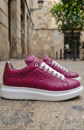 Adidași din Piele Naturală pentru Copii – Bordo (Textură Șarpe) [1]