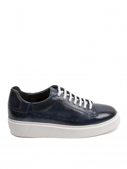 Hand Painted Azulo Marino Manuscript Sneakers – Piele Naturală, Construcție Manuală, Detalii Exclusiviste [2]