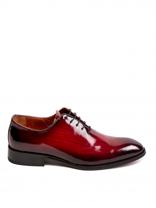Hand Painted Bordeaux Red Oxford – Piele Italiană, Pictați Manual, Talpă Roșie [2]