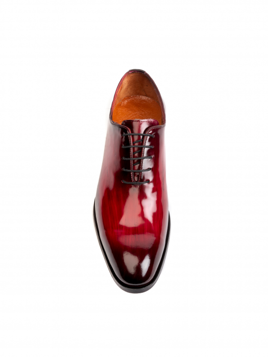 Hand Painted Bordeaux Red Oxford – Piele Italiană, Pictați Manual, Talpă Roșie [1]
