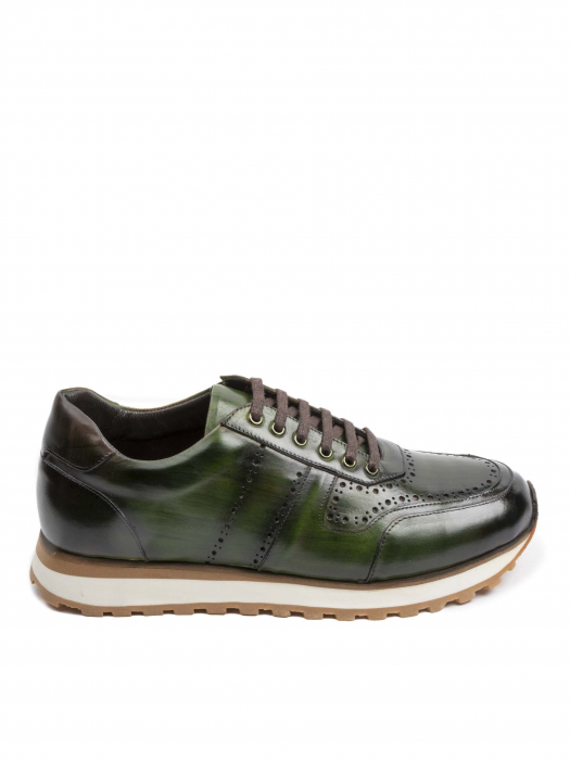 Hand Painted Forest Green Sneakers – Piele Naturală, Construcție Manuală, Detalii Exclusiviste [2]