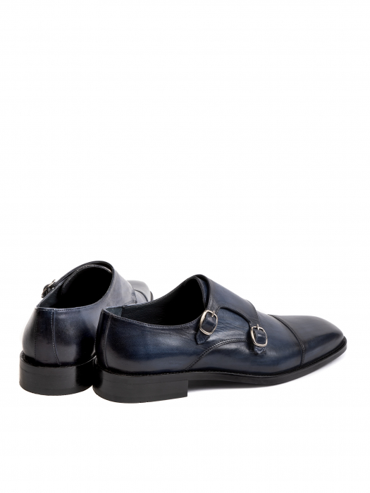 Hand Painted Navy Blue Double strap Monk – Piele Naturală, Construcție Manuală, Detalii Exclusiviste [4]