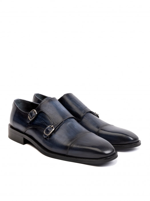Hand Painted Navy Blue Double strap Monk – Piele Naturală, Construcție Manuală, Detalii Exclusiviste [3]