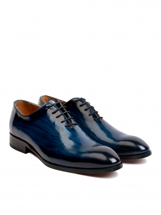 Hand Painted Navy Blue Oxford – Piele Italiană, Pictați Manual, Talpă Roșie [3]