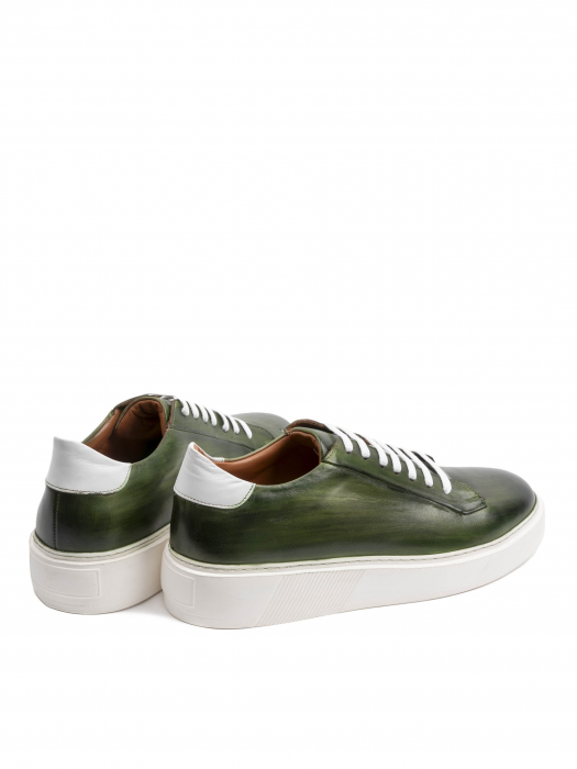 Hand Painted Forest Green Sneakers – Piele Naturală, Construcție Manuală, Detalii Exclusiviste [3]