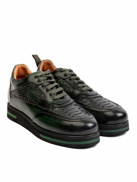 Hand Painted Scaled Forrest Green Sneakers – Piele Naturală, Construcție Manuală, Detalii Exclusiviste [3]