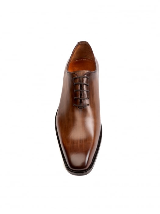 Hand Painted Tawny Brown Oxford – Piele Italiană, Pictați Manual, Talpă Roșie [1]
