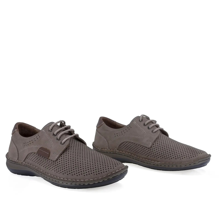 Pantofi barbati casual gri din piele nabuc Goretti cu siret si talpa usoara [2]