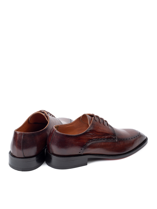 Pantofi bărbați EvantoShoes Derby din piele naturală maro închis cu perforații decorative [4]