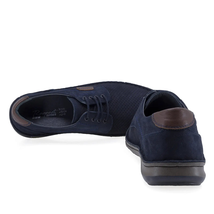 Pantofi Casual Barbati Nubuck Perforat Bleumarin B36-9506-1LACI [4]