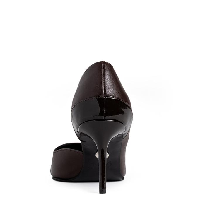 Pantofi damă cu toc stiletto Guban, piele nappa maro și lac maro, vârf ascuțit [3]