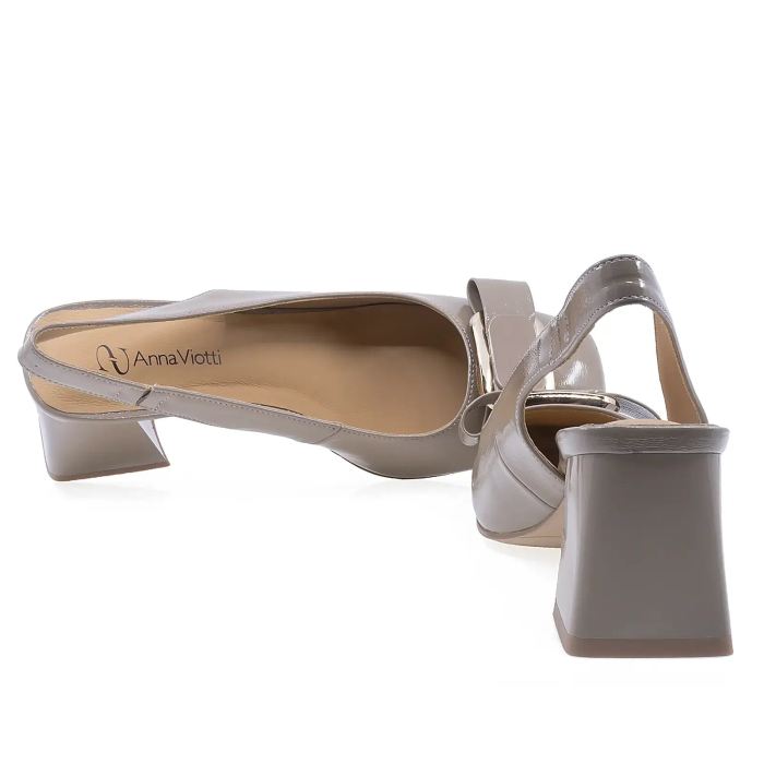 Pantofi dama eleganti bej din piele naturala lacuita Anna Viotti cu toc 6,5 cm [3]