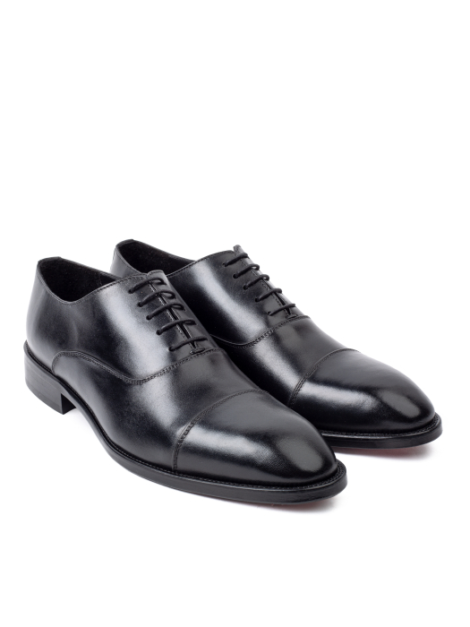 Pantofi de piele pentru bărbați Derby Cap Toe Black Classic [3]