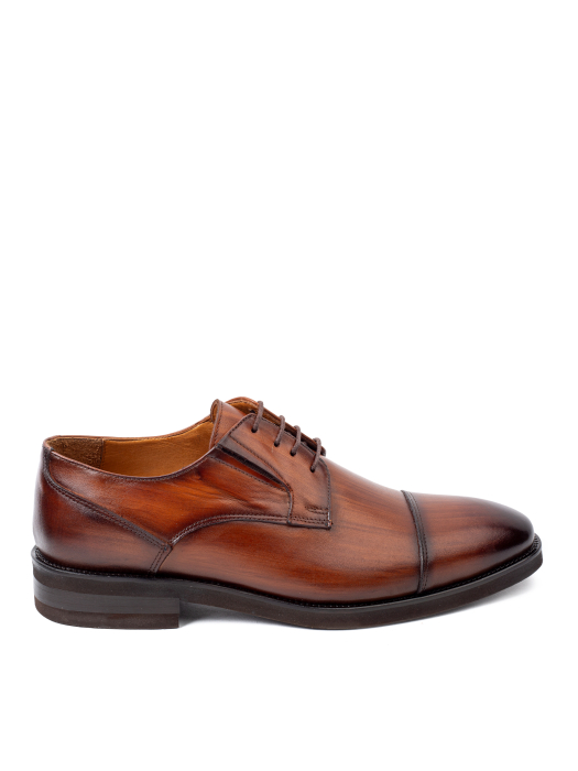 Pantofi de piele pentru bărbați Derby Cap Toe Cognac Patinat Manual [2]