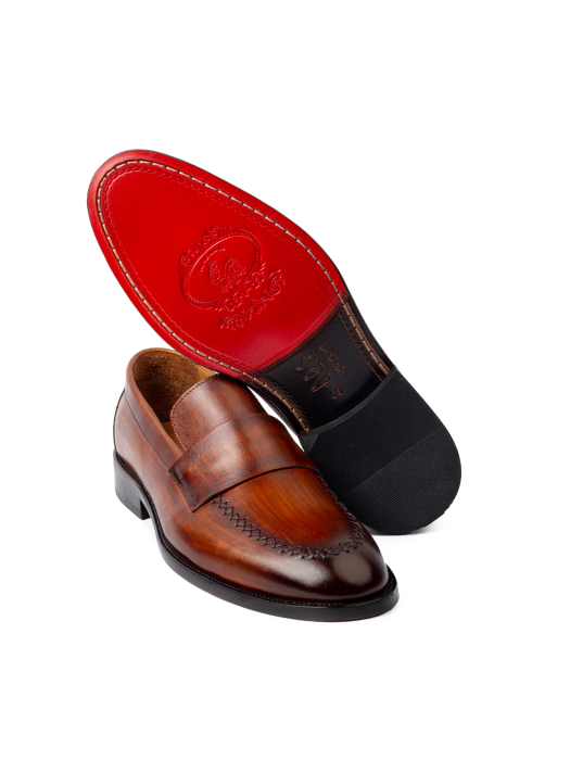 Pantofi de piele pentru bărbați Loafer Cognac Patinat Manual [5]