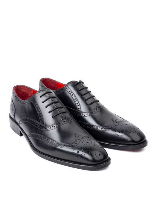 Pantofi de piele pentru bărbați Oxford Wingtip Black Full Brogue [3]