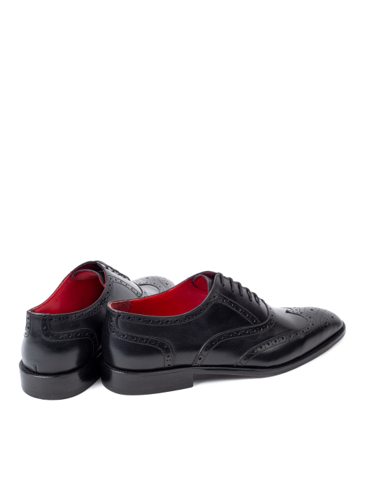 Pantofi de piele pentru bărbați Oxford Wingtip Black Full Brogue [4]