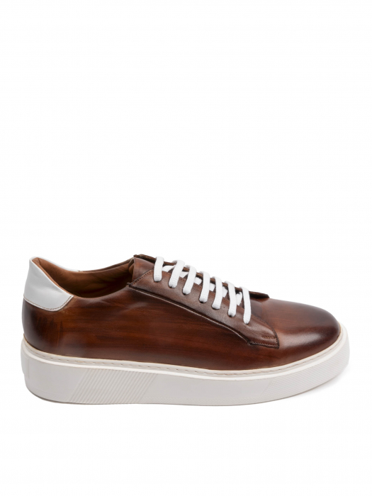 Radiant Wallnut Brown with White sole Sneakers – Piele Naturală, Construcție Manuală, Detalii Exclusiviste [2]