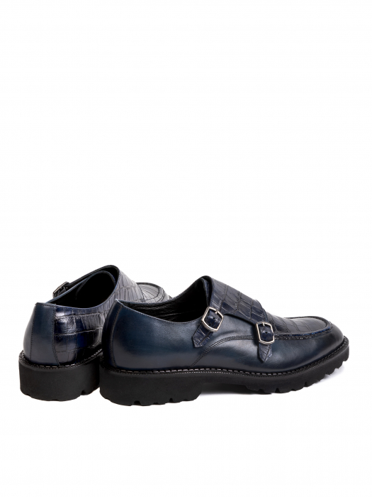 Scaled Dark Navy Blue Double Monk Strap – Piele Naturală, Construcție Manuală, Detalii Exclusiviste [4]