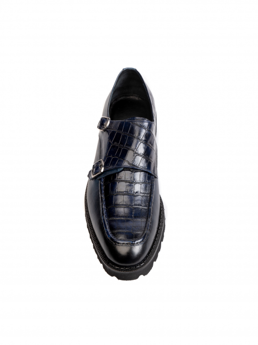 Scaled Dark Navy Blue Double Monk Strap – Piele Naturală, Construcție Manuală, Detalii Exclusiviste [1]