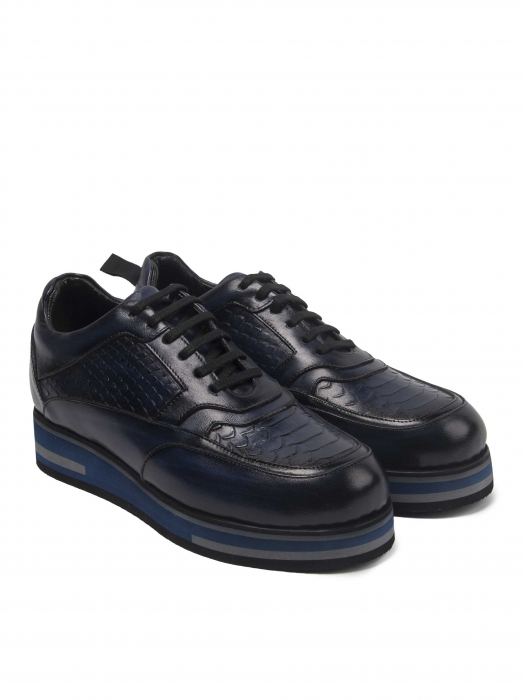 Scaled Deep Dark Blue Sneakers – Piele Naturală, Construcție Manuală, Detalii Exclusiviste [3]