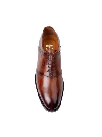 Oxford - Pantofi de piele pentru bărbați Oxford Cognac Patinat Manual