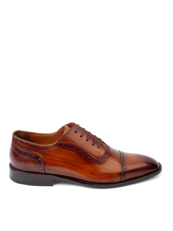 Pantofi de piele pentru bărbați Oxford Cap Toe Cognac Patinat Manual [1]
