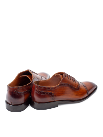 Pantofi de piele pentru bărbați Oxford Cap Toe Cognac Patinat Manual [3]