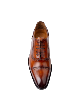 Oxford - Pantofi de piele pentru bărbați Oxford Cap Toe Cognac Patinat Manual