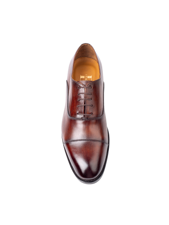 Oxford - Pantofi de piele pentru bărbați Oxford Cap Toe Burgundy Brown Patinat Manual