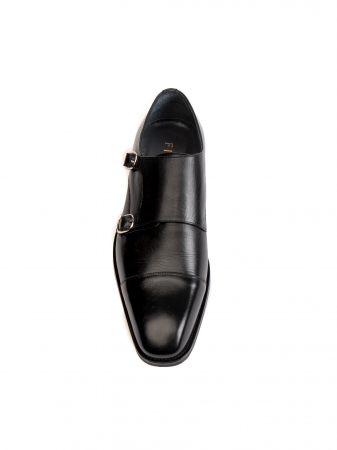 DubleMonk - All Black Double Monk Strap – Piele Naturală, Construcție Manuală, Detalii Exclusiviste