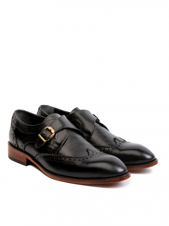 Embroidered All Black Monk Strap – Piele Naturală, Construcție Manuală, Detalii Exclusiviste [2]