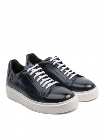 Hand Painted Azulo Marino Manuscript Sneakers – Piele Naturală, Construcție Manuală, Detalii Exclusiviste [2]