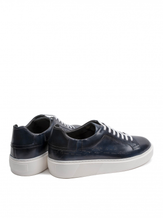 Hand Painted Azulo Marino Manuscript Sneakers – Piele Naturală, Construcție Manuală, Detalii Exclusiviste [3]