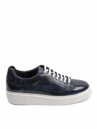 Hand Painted Azulo Marino Manuscript Sneakers – Piele Naturală, Construcție Manuală, Detalii Exclusiviste [1]