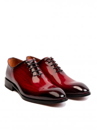 Hand Painted Bordeaux Red Oxford – Piele Italiană, Pictați Manual, Talpă Roșie [2]