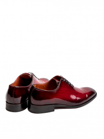 Hand Painted Bordeaux Red Oxford – Piele Italiană, Pictați Manual, Talpă Roșie [3]