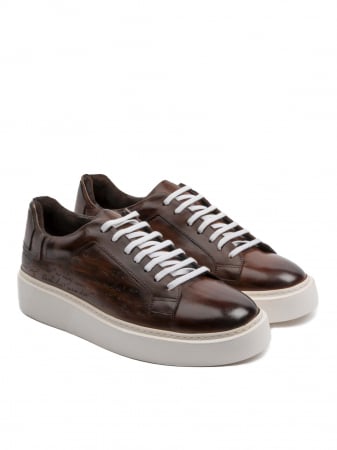Hand painted Brown Manuscript Sneakers – Piele Naturală, Construcție Manuală, Detalii Exclusiviste [2]