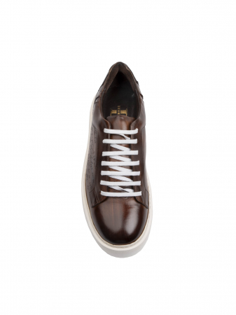 SmartCausal - Hand painted Brown Manuscript Sneakers – Piele Naturală, Construcție Manuală, Detalii Exclusiviste