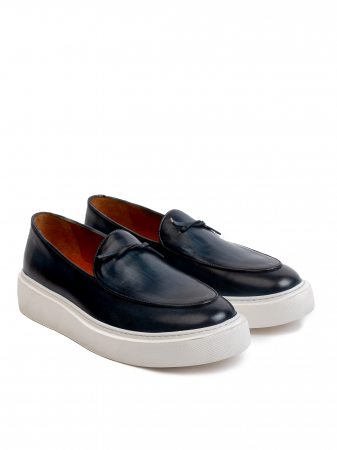 Hand Painted Dark Navy Blue Loafers – Piele Naturală, Design Elegant, Confort Maximal [2]