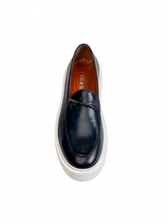 Loafers - Hand Painted Dark Navy Blue Loafers – Piele Naturală, Design Elegant, Confort Maximal